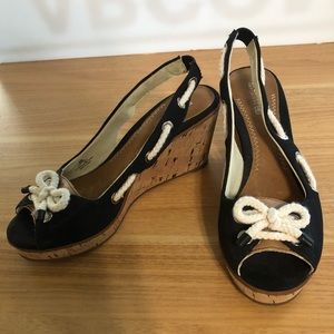 Sperry Black Top-Sider Southport Cork Slingback Sandal Wedges